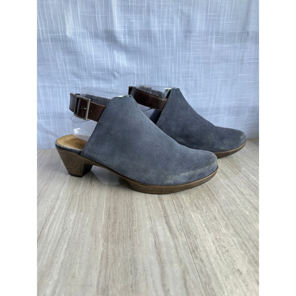 Naot Upgrade Sandals Dark Grey Suede Brown Leather Slingback Mules Sz 39 Euro